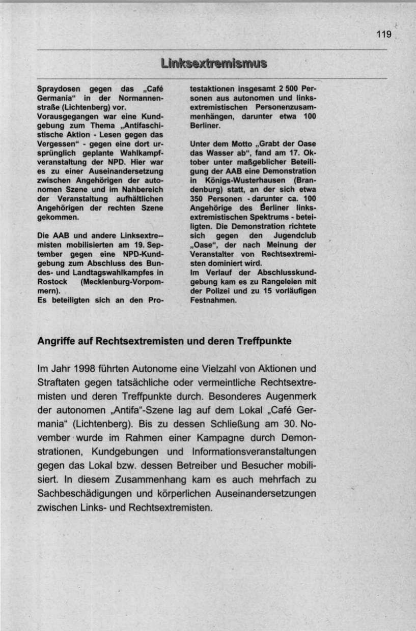 Seite 130 des Verfassungsschutzbericht 1998 Berlin