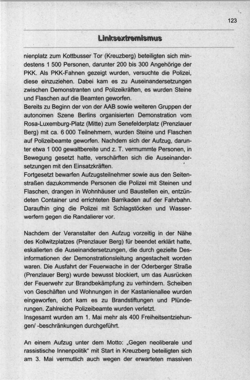 Seite 134 des Verfassungsschutzbericht 1998 Berlin