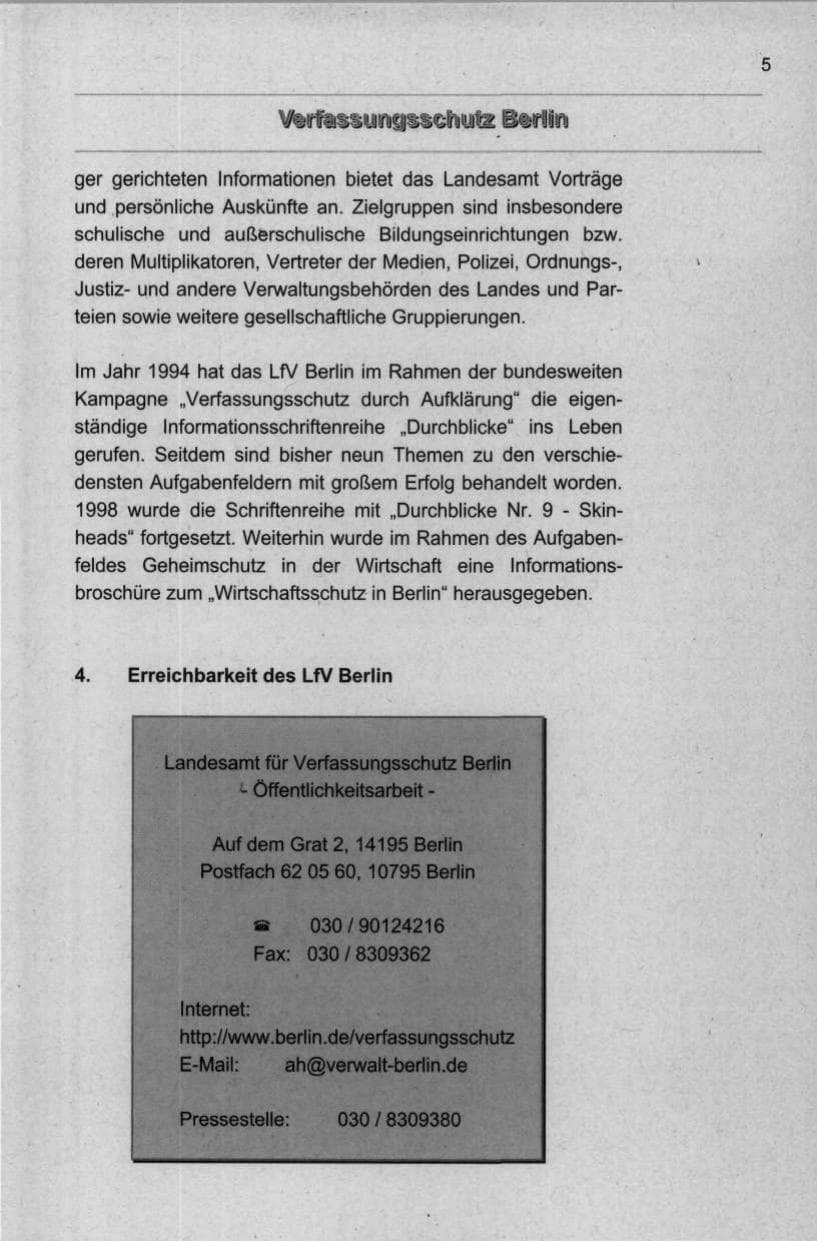 Seite 16 des Verfassungsschutzbericht 1998 Berlin