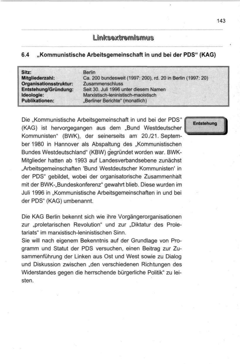 Seite 154 des Verfassungsschutzbericht 1998 Berlin