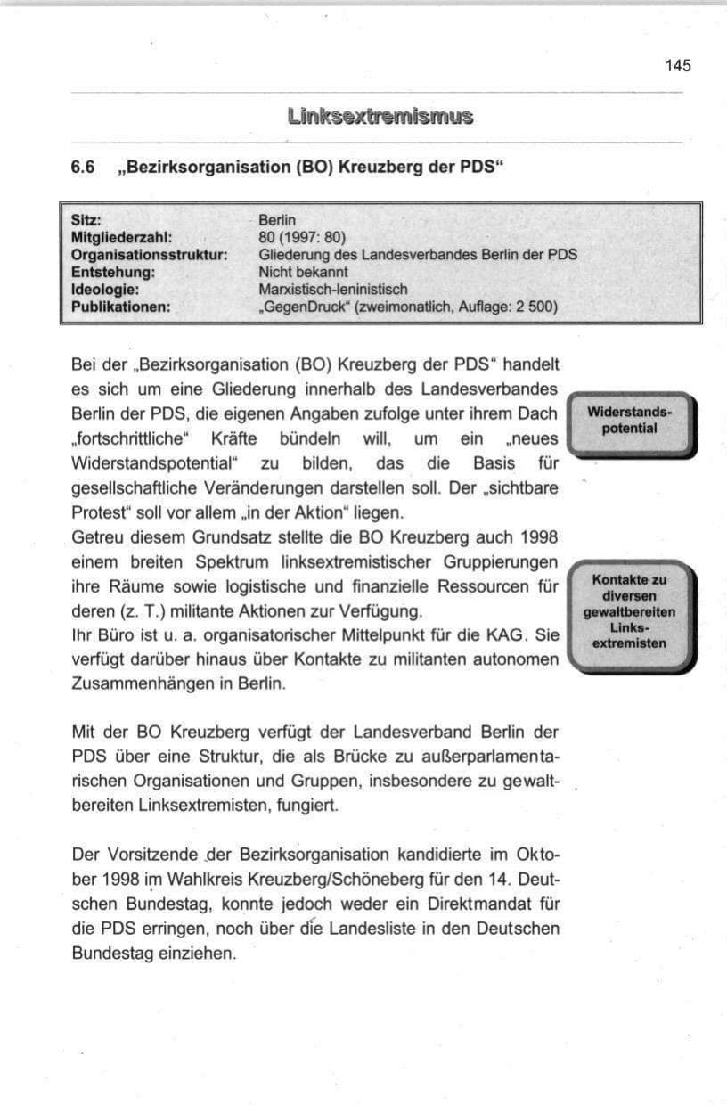 Seite 156 des Verfassungsschutzbericht 1998 Berlin