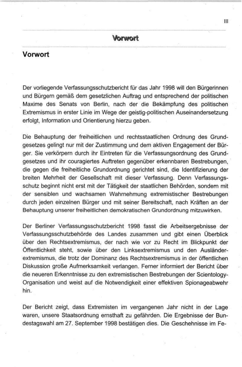 Seite 4 des Verfassungsschutzbericht 1998 Berlin