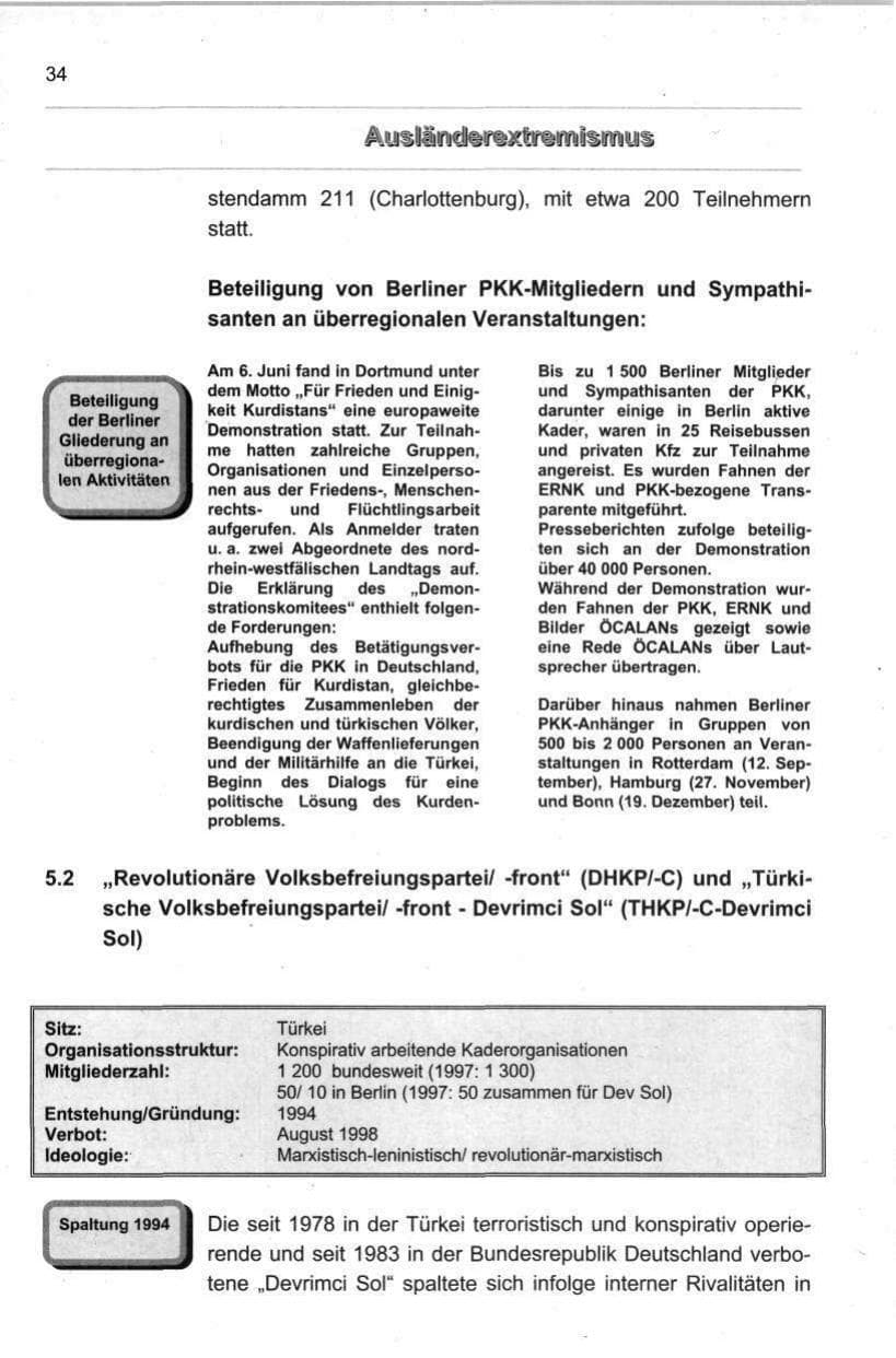 Seite 45 des Verfassungsschutzbericht 1998 Berlin