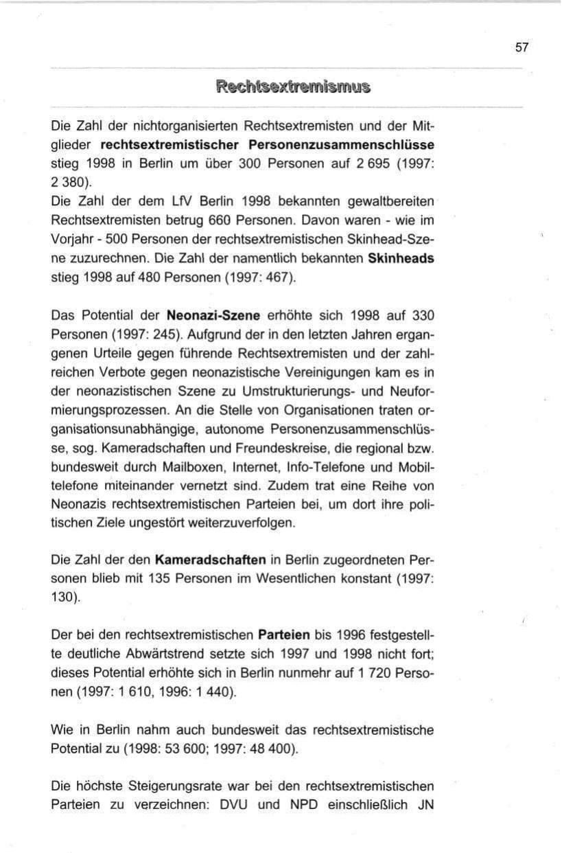 Seite 68 des Verfassungsschutzbericht 1998 Berlin