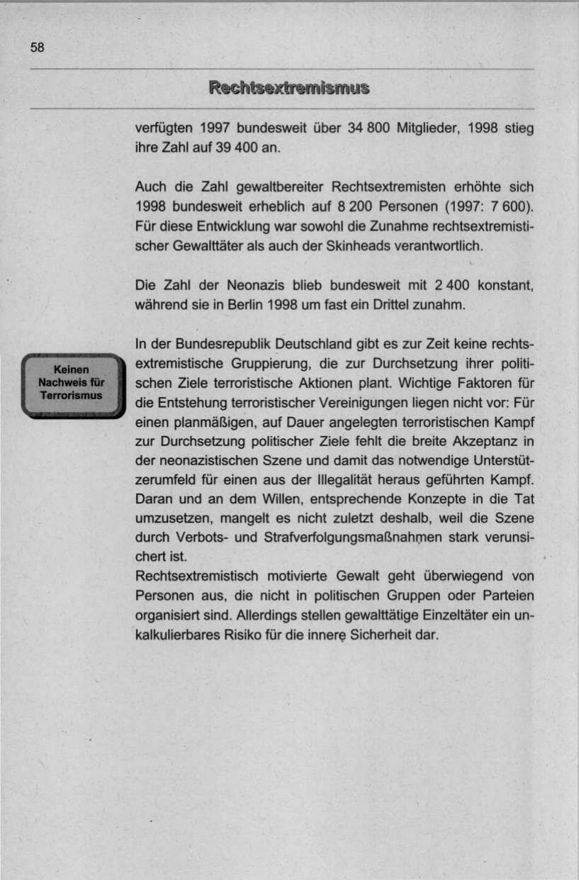 Seite 69 des Verfassungsschutzbericht 1998 Berlin