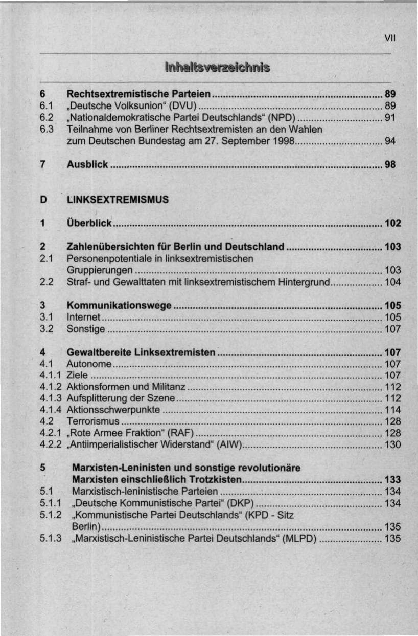 Seite 8 des Verfassungsschutzbericht 1998 Berlin