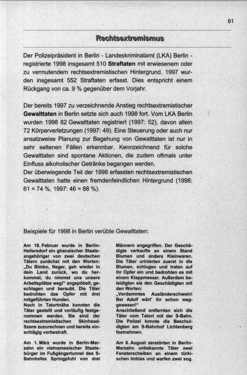 Seite 72 des Verfassungsschutzbericht 1998 Berlin