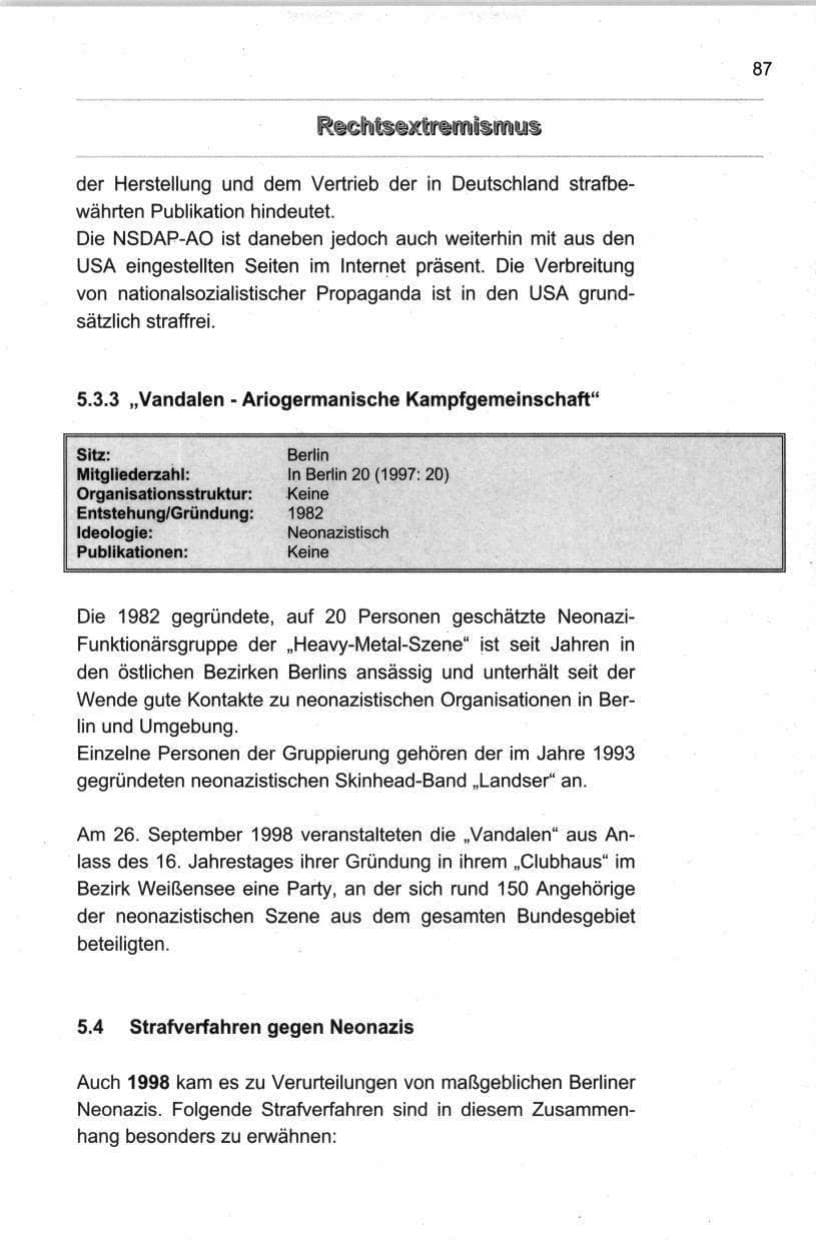Seite 98 des Verfassungsschutzbericht 1998 Berlin