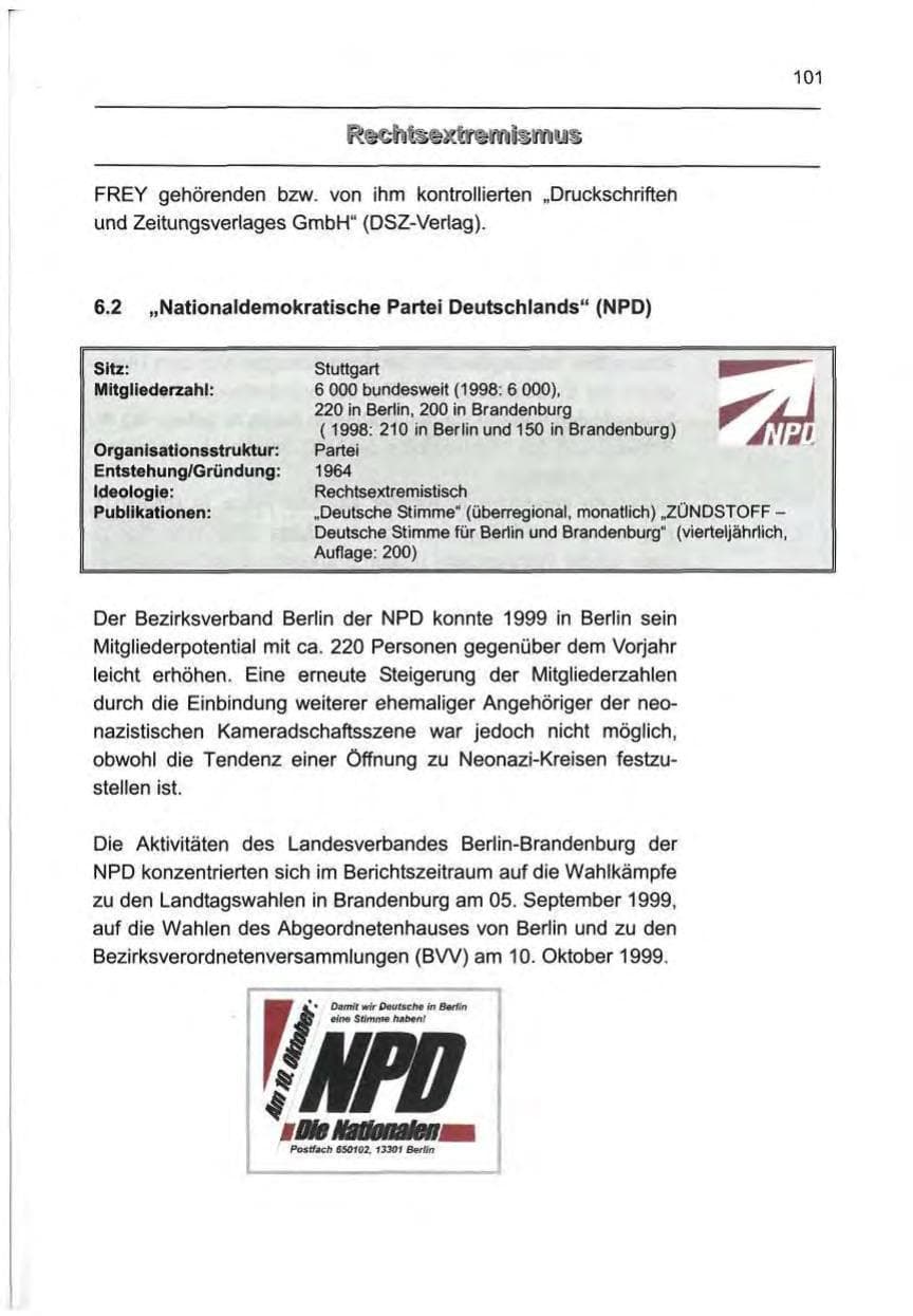 Seite 110 des Verfassungsschutzbericht 1999 Berlin