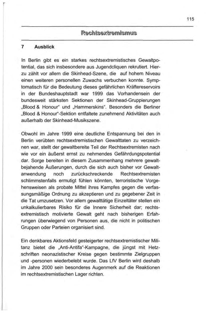 Seite 124 des Verfassungsschutzbericht 1999 Berlin