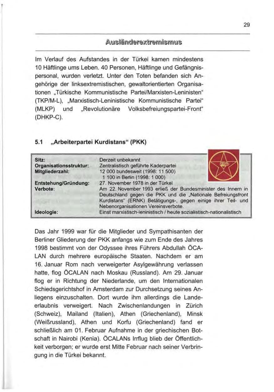 Seite 38 des Verfassungsschutzbericht 1999 Berlin