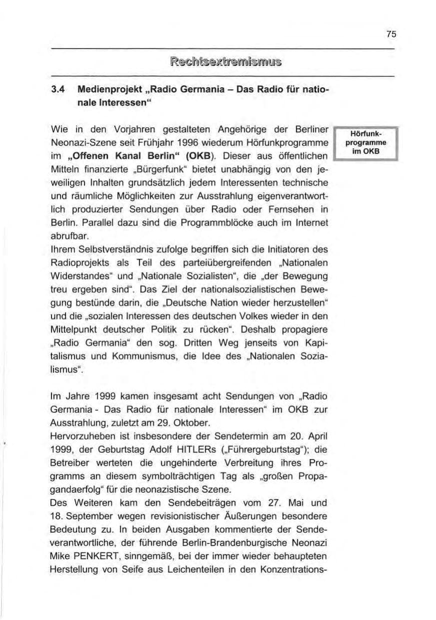 Seite 84 des Verfassungsschutzbericht 1999 Berlin