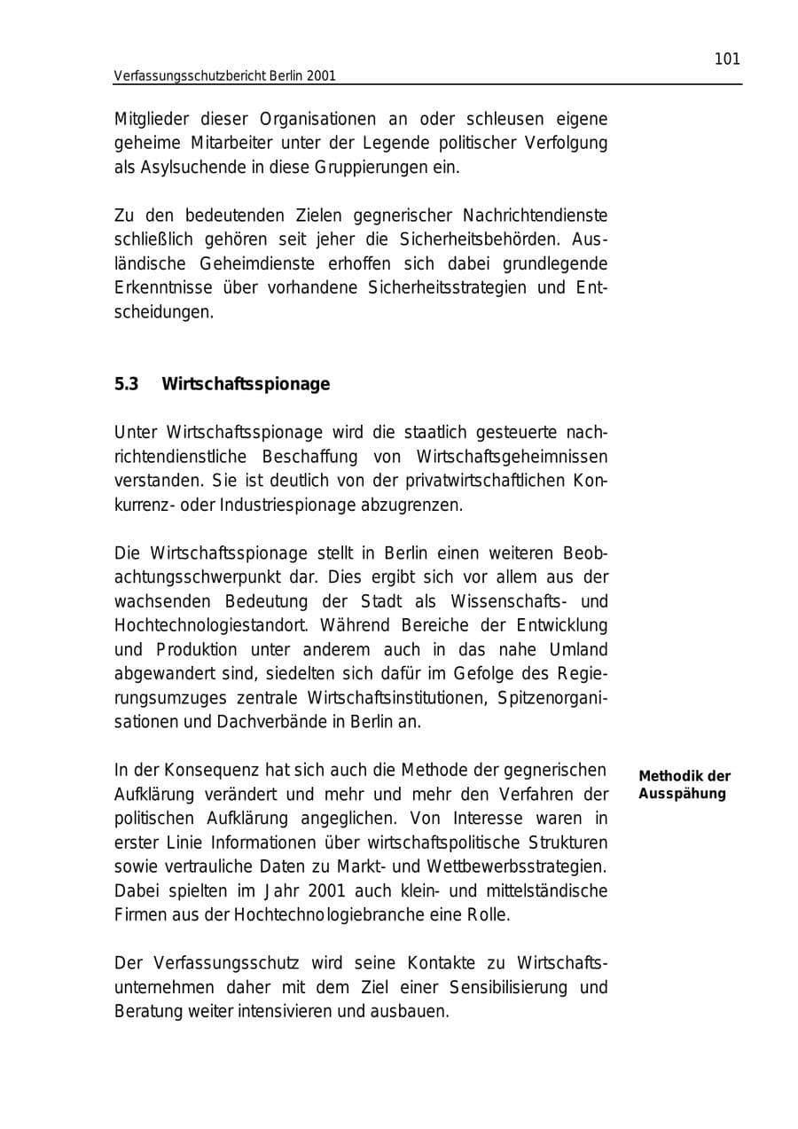 Seite 101 des Verfassungsschutzbericht 2001 Berlin