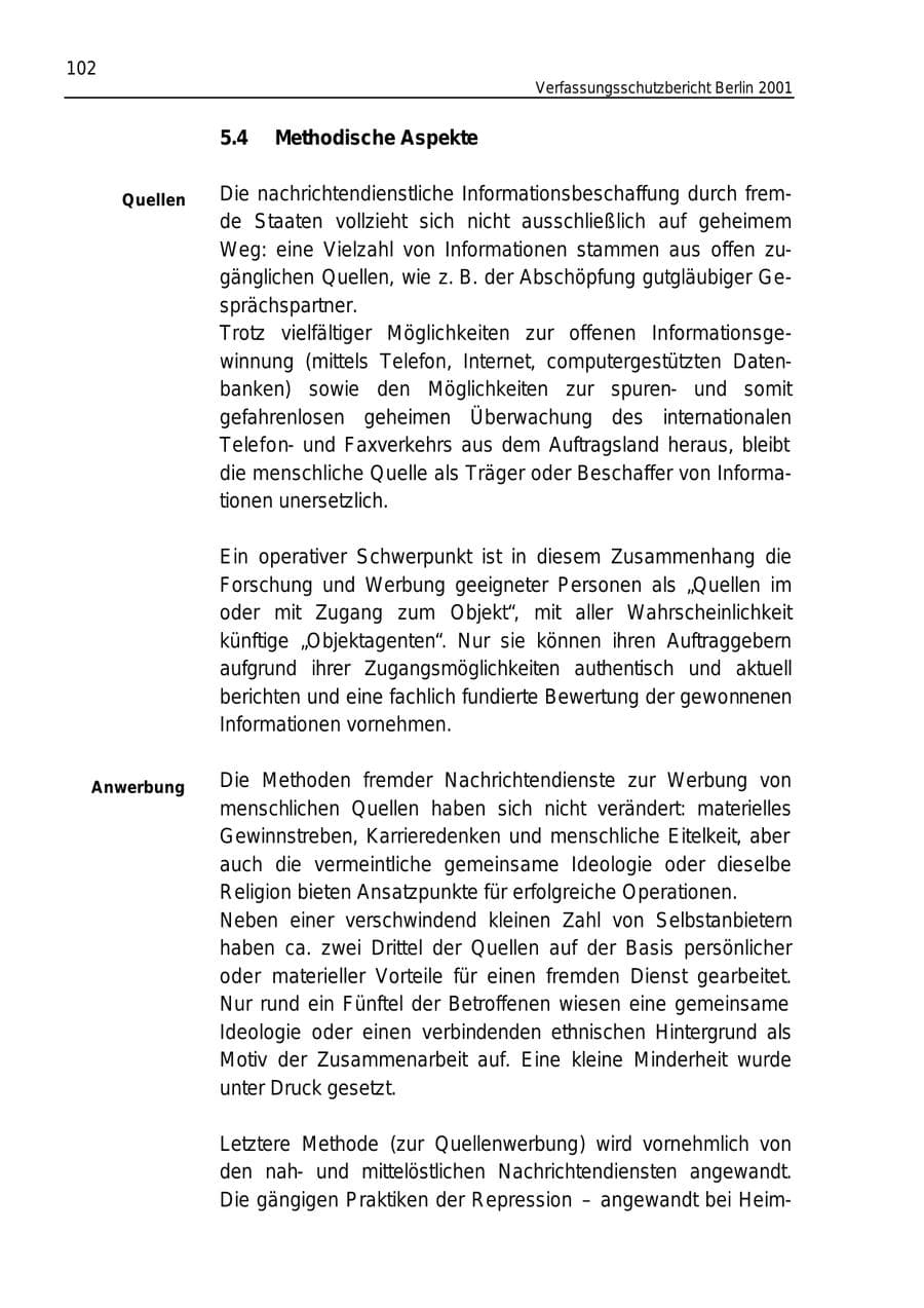 Seite 102 des Verfassungsschutzbericht 2001 Berlin