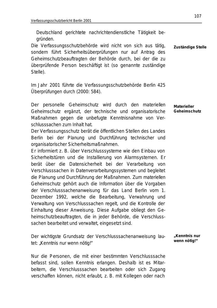 Seite 107 des Verfassungsschutzbericht 2001 Berlin