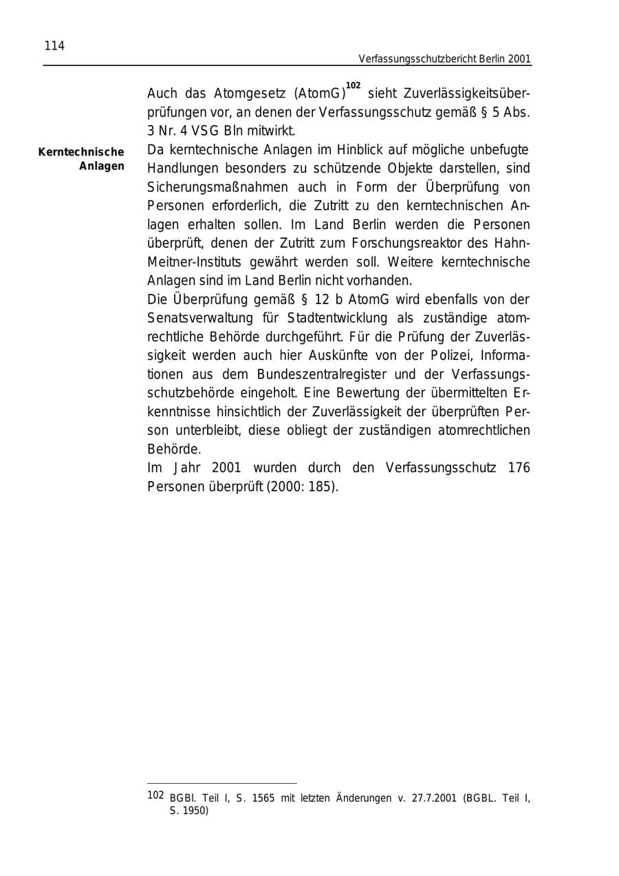Seite 114 des Verfassungsschutzbericht 2001 Berlin