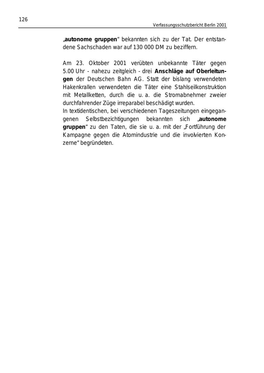 Seite 126 des Verfassungsschutzbericht 2001 Berlin