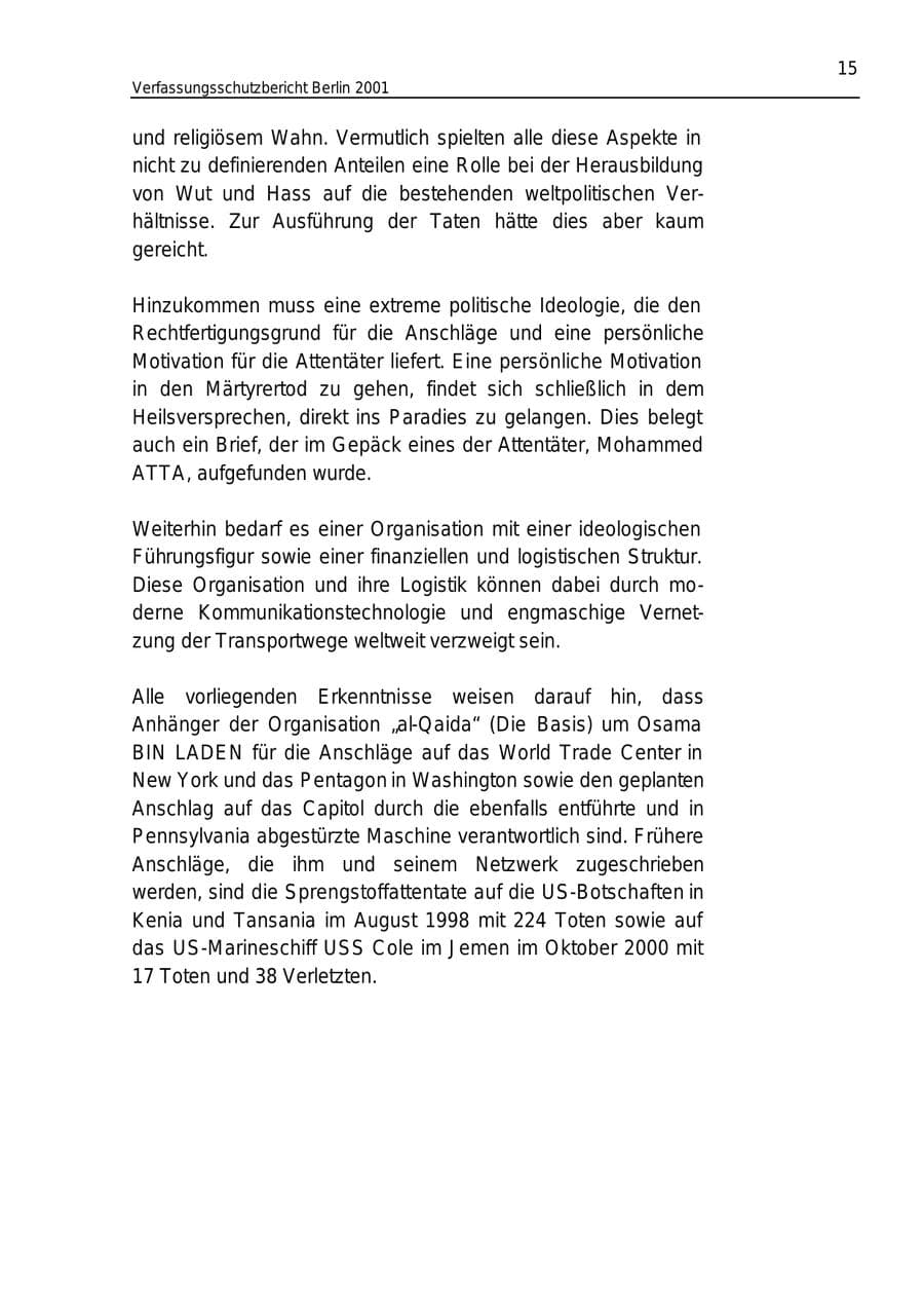 Seite 15 des Verfassungsschutzbericht 2001 Berlin