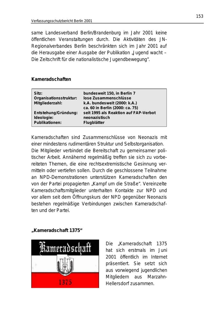 Seite 153 des Verfassungsschutzbericht 2001 Berlin