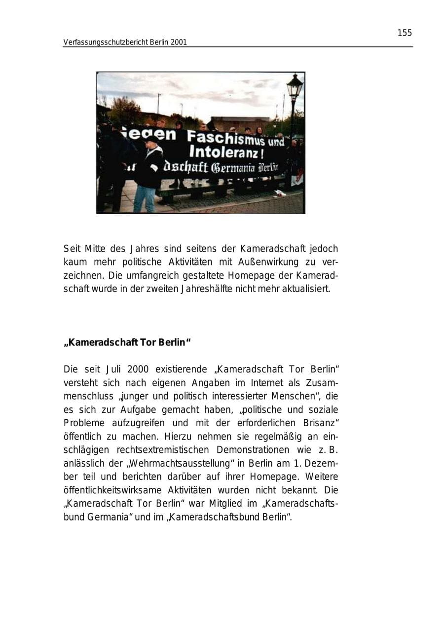 Seite 155 des Verfassungsschutzbericht 2001 Berlin