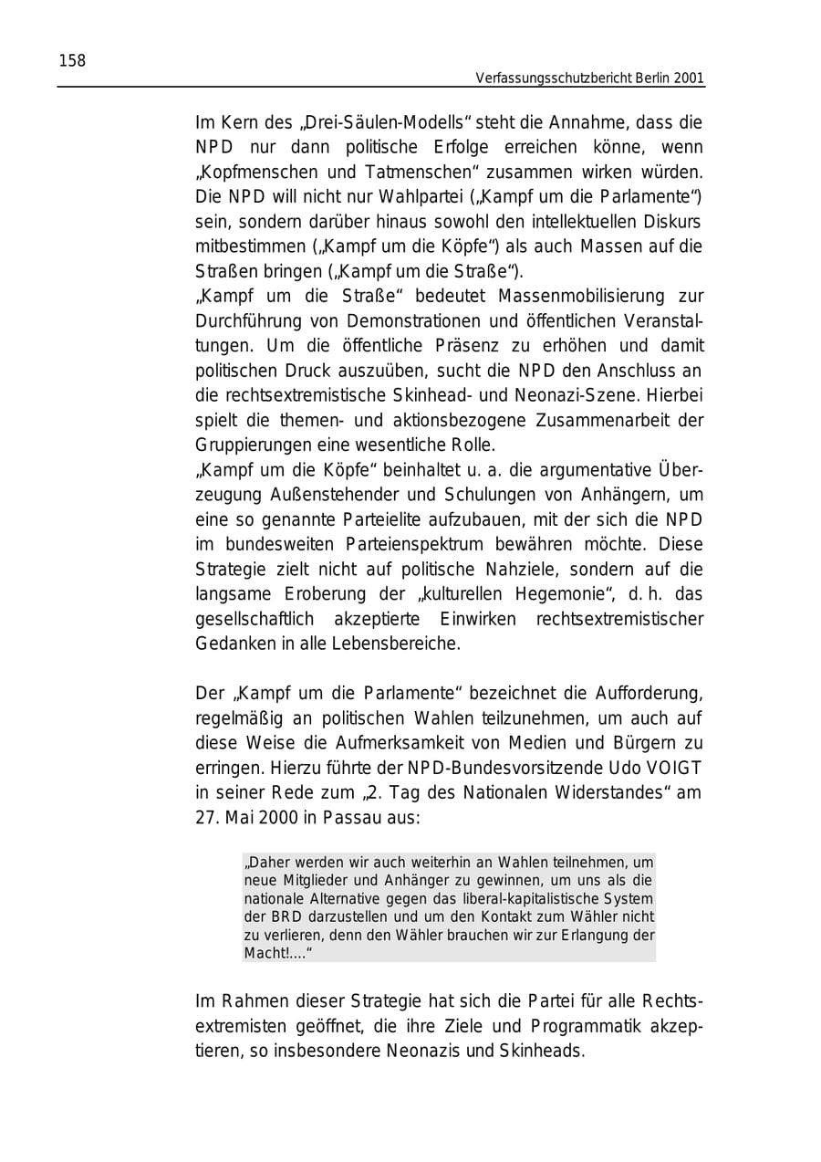 Seite 158 des Verfassungsschutzbericht 2001 Berlin