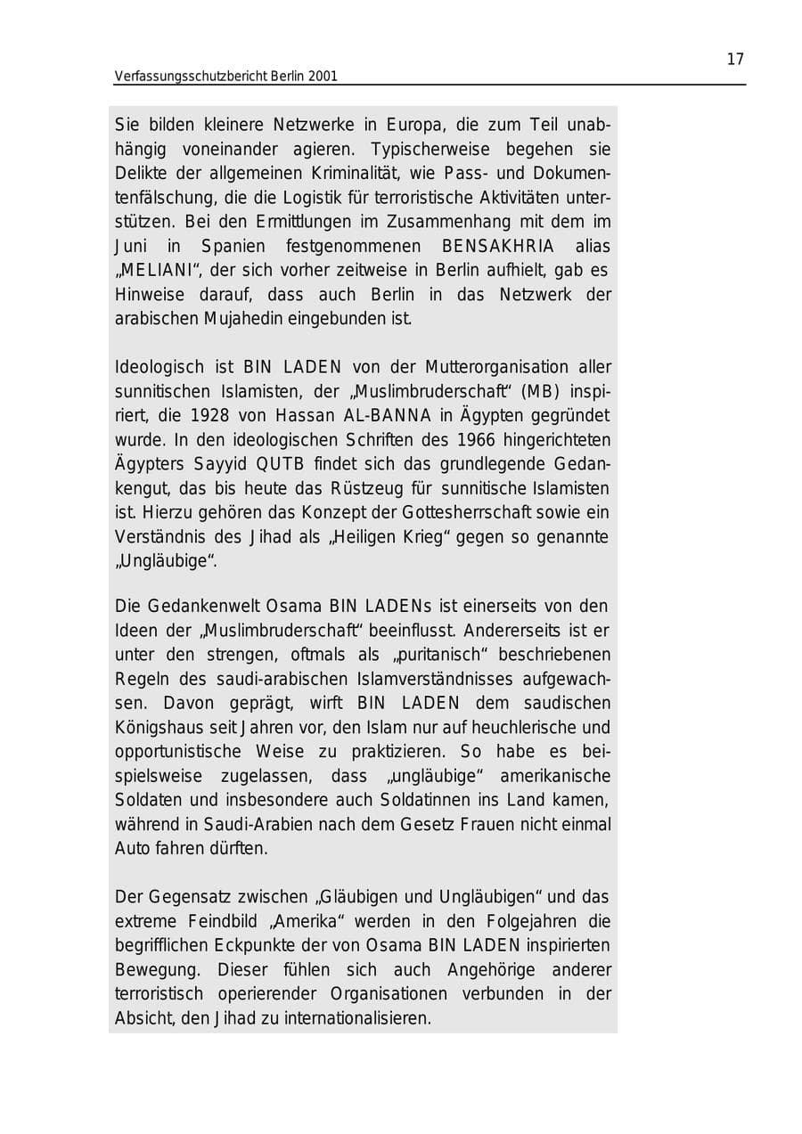Seite 17 des Verfassungsschutzbericht 2001 Berlin