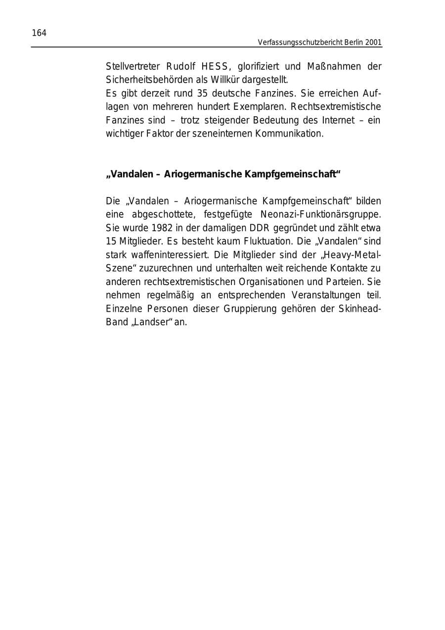 Seite 164 des Verfassungsschutzbericht 2001 Berlin