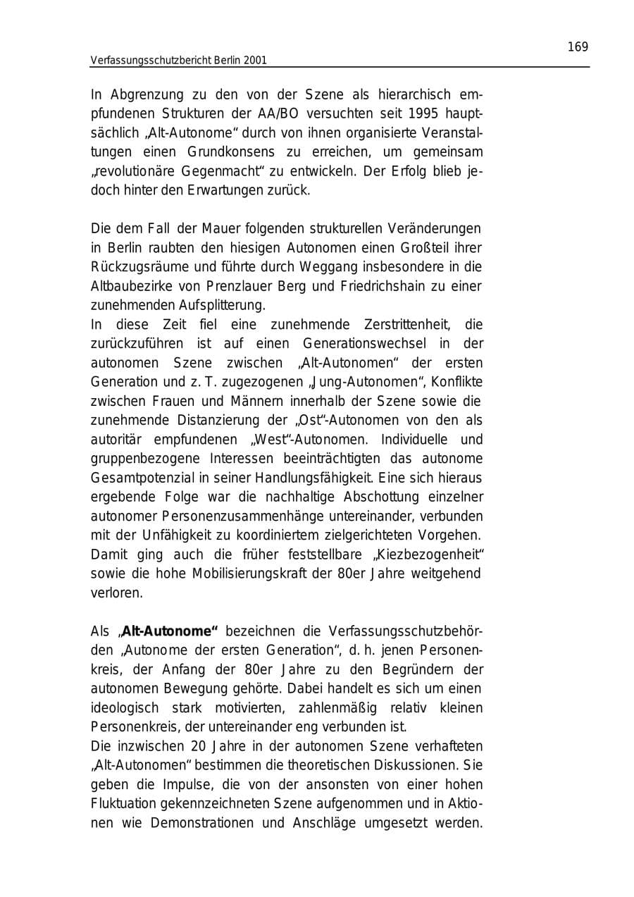 Seite 169 des Verfassungsschutzbericht 2001 Berlin