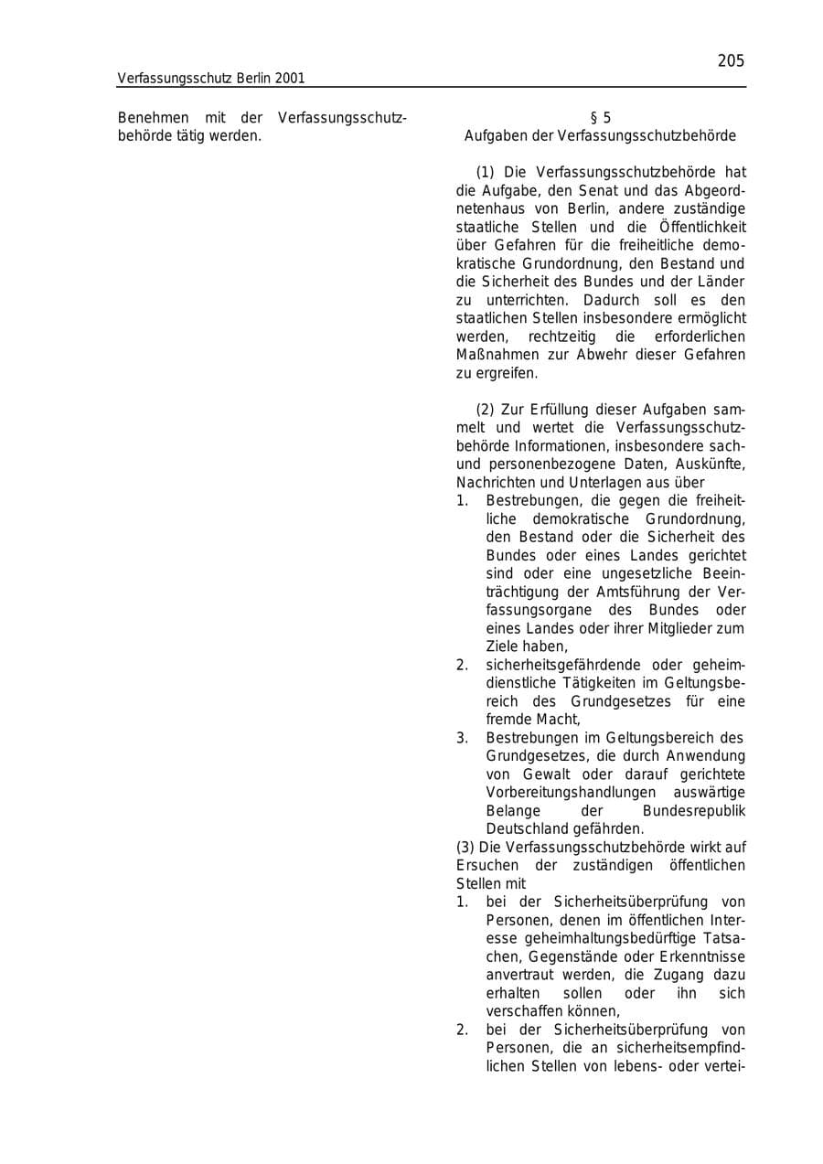 Seite 205 des Verfassungsschutzbericht 2001 Berlin