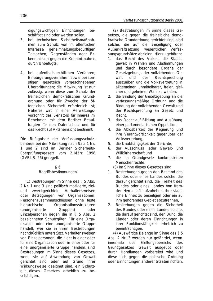 Seite 206 des Verfassungsschutzbericht 2001 Berlin