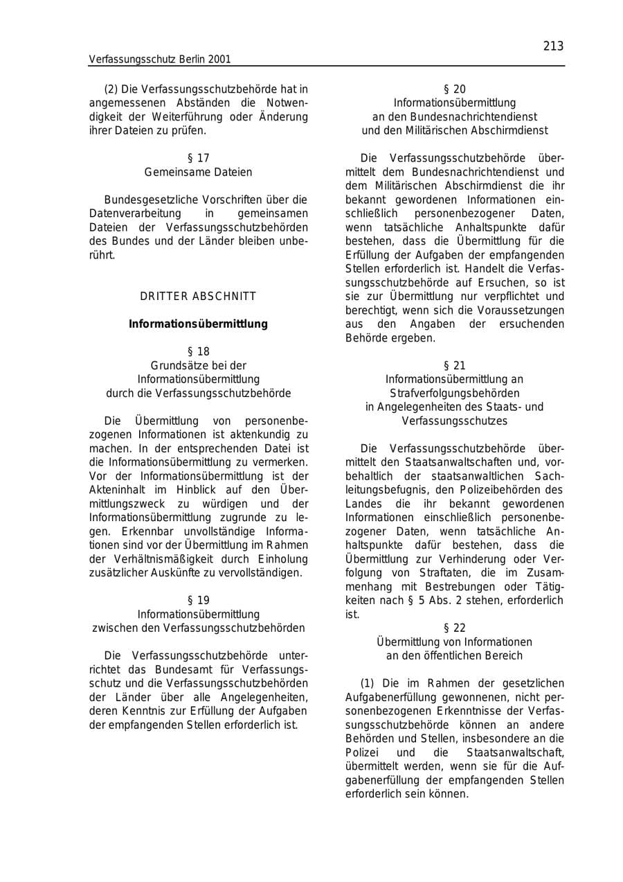 Seite 213 des Verfassungsschutzbericht 2001 Berlin