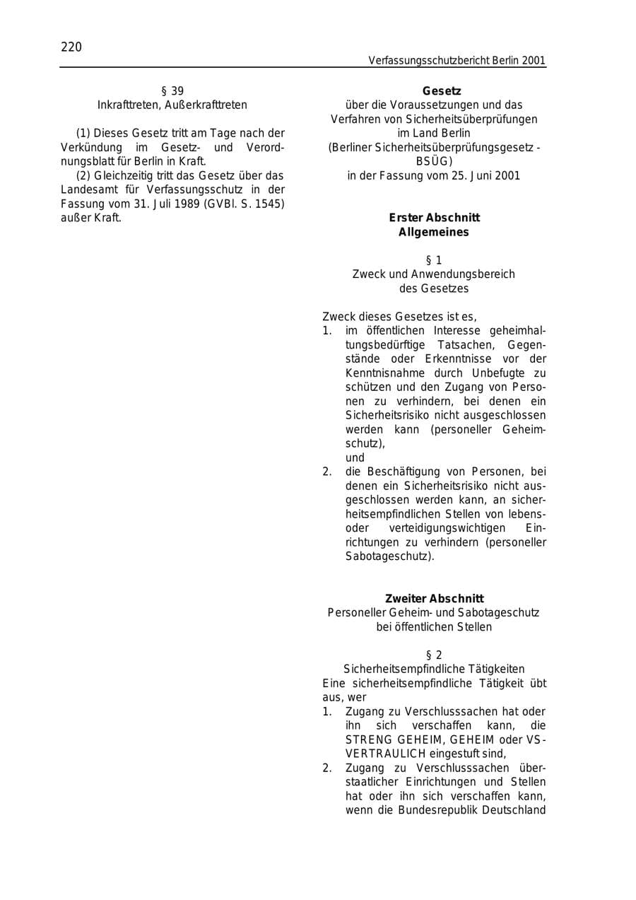 Seite 220 des Verfassungsschutzbericht 2001 Berlin