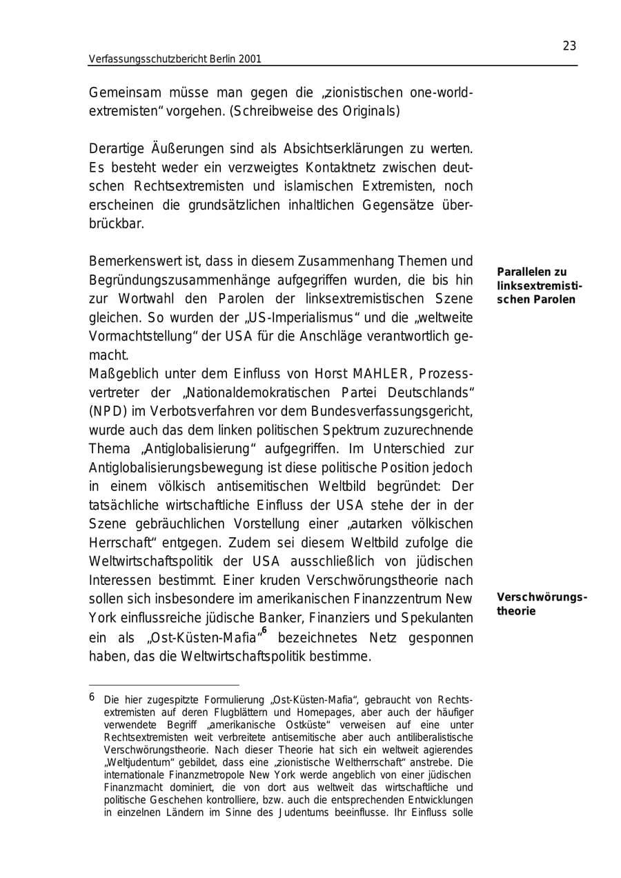 Seite 23 des Verfassungsschutzbericht 2001 Berlin
