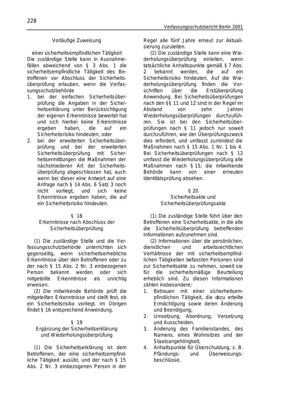 Seite 228 des Verfassungsschutzbericht 2001 Berlin