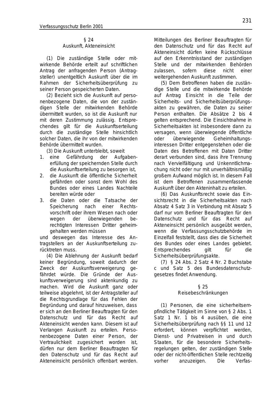 Seite 231 des Verfassungsschutzbericht 2001 Berlin