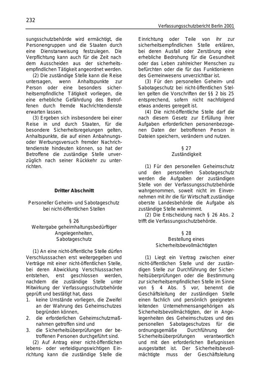 Seite 232 des Verfassungsschutzbericht 2001 Berlin