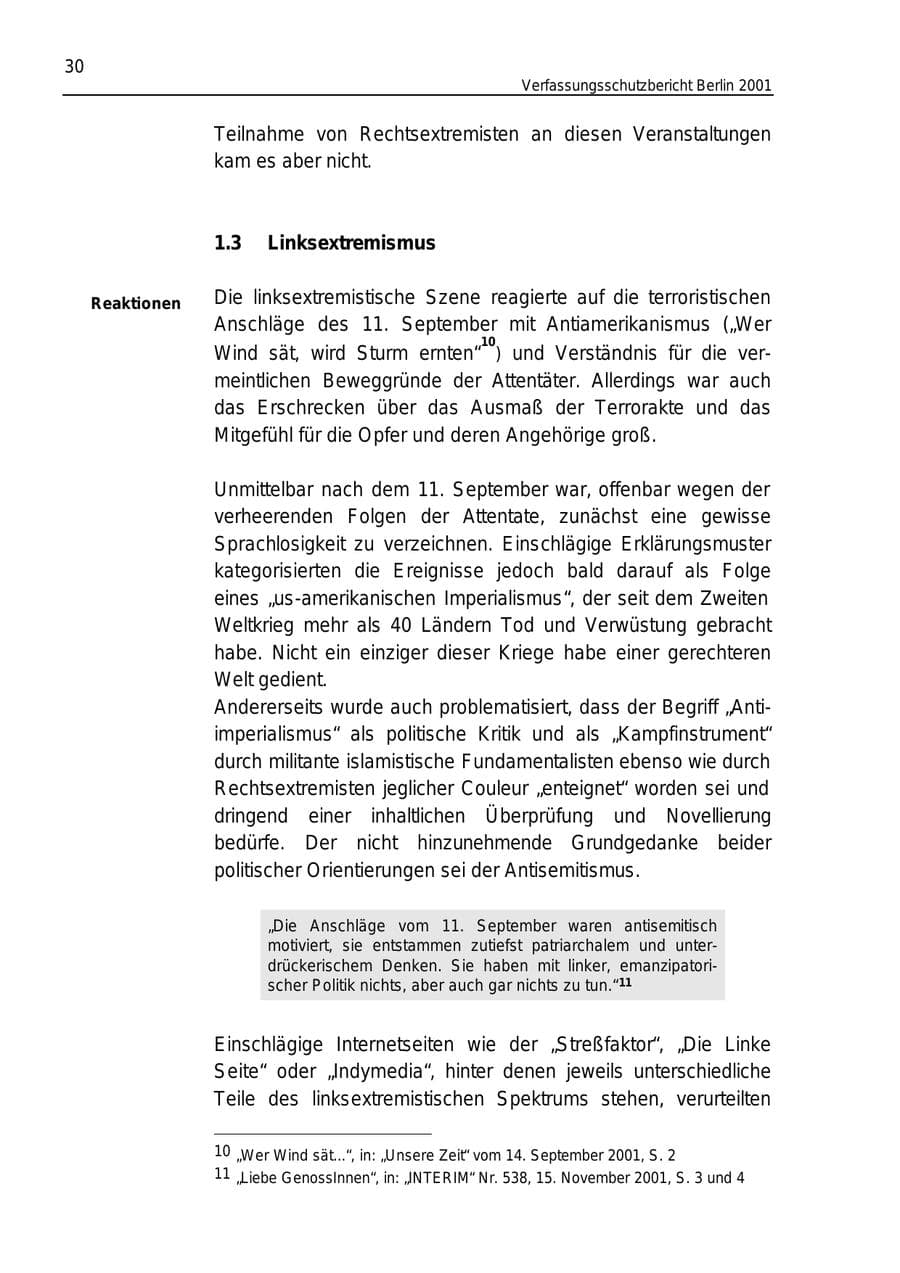Seite 30 des Verfassungsschutzbericht 2001 Berlin
