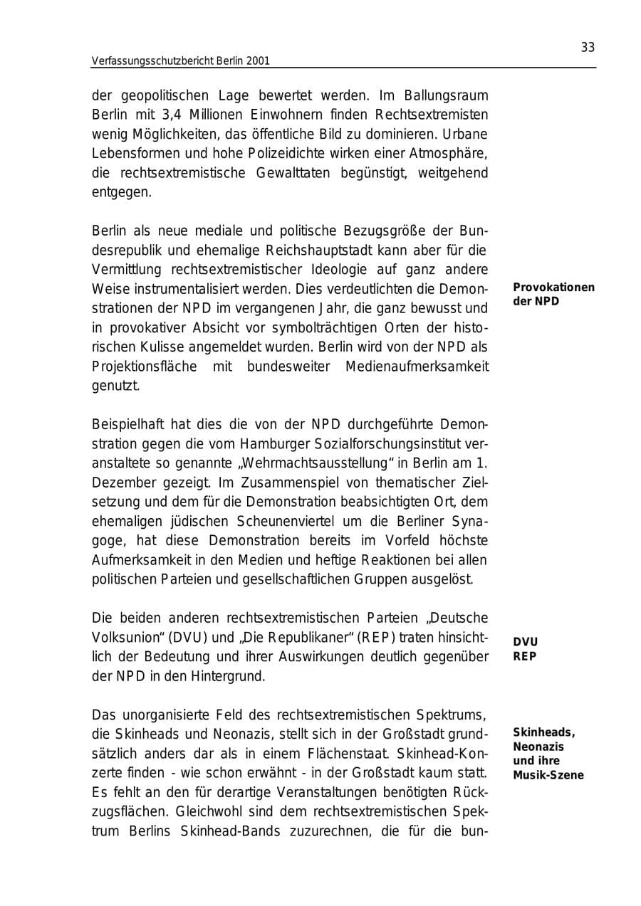 Seite 33 des Verfassungsschutzbericht 2001 Berlin
