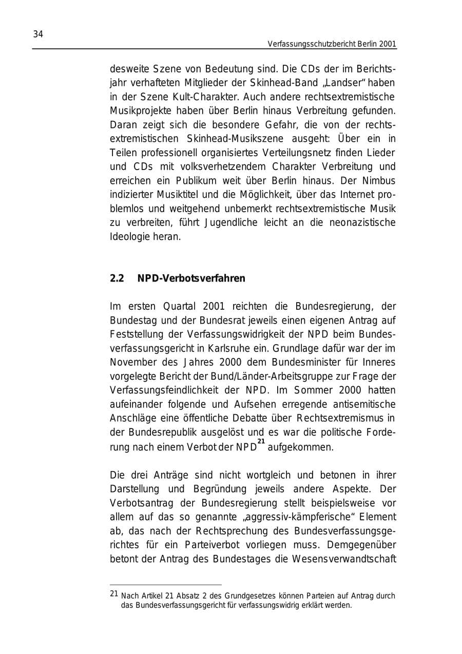 Seite 34 des Verfassungsschutzbericht 2001 Berlin