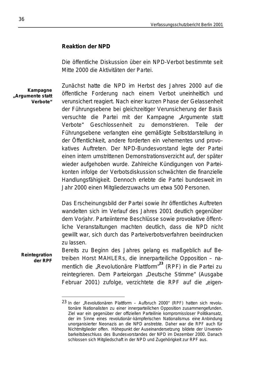 Seite 36 des Verfassungsschutzbericht 2001 Berlin
