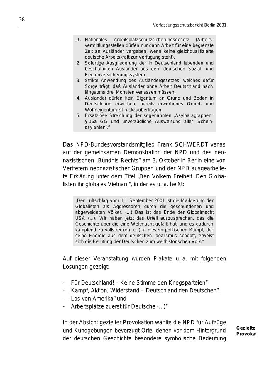 Seite 38 des Verfassungsschutzbericht 2001 Berlin
