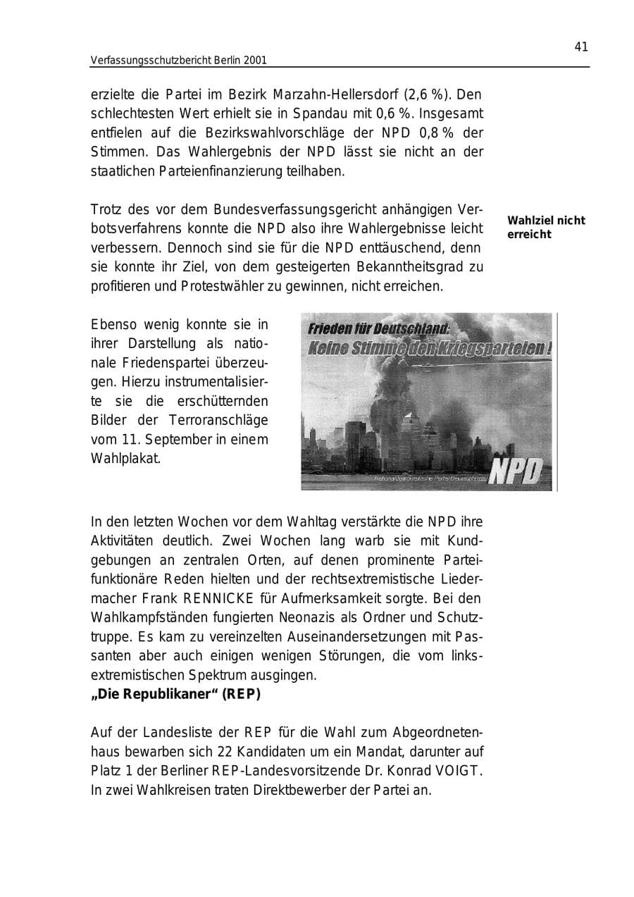 Seite 41 des Verfassungsschutzbericht 2001 Berlin