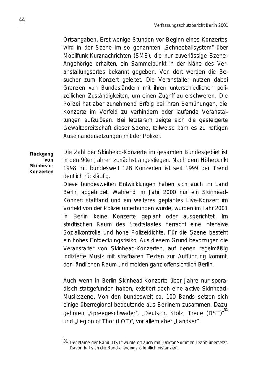 Seite 44 des Verfassungsschutzbericht 2001 Berlin