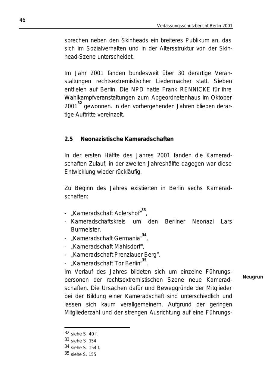 Seite 46 des Verfassungsschutzbericht 2001 Berlin