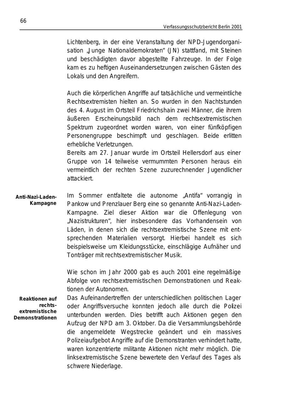Seite 66 des Verfassungsschutzbericht 2001 Berlin