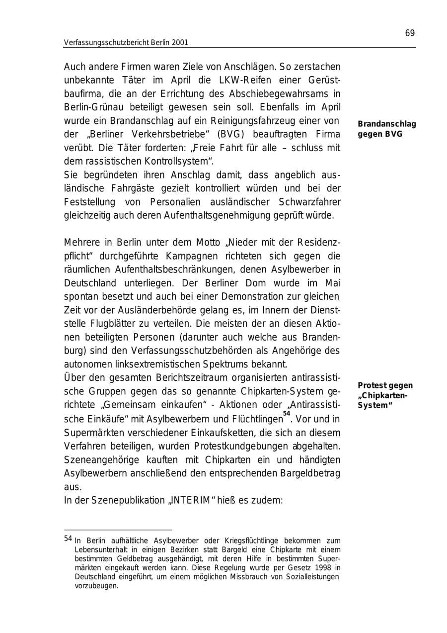 Seite 69 des Verfassungsschutzbericht 2001 Berlin