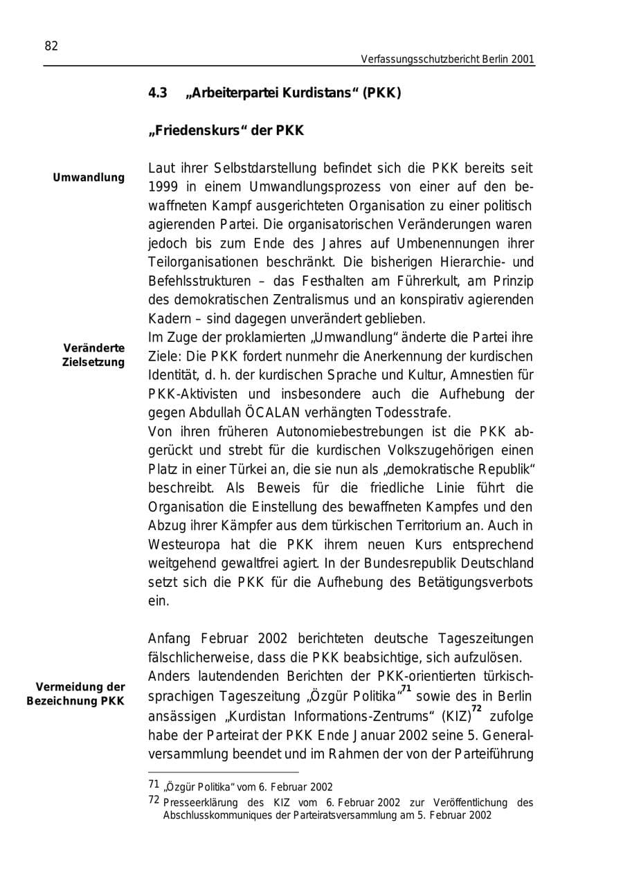 Seite 82 des Verfassungsschutzbericht 2001 Berlin