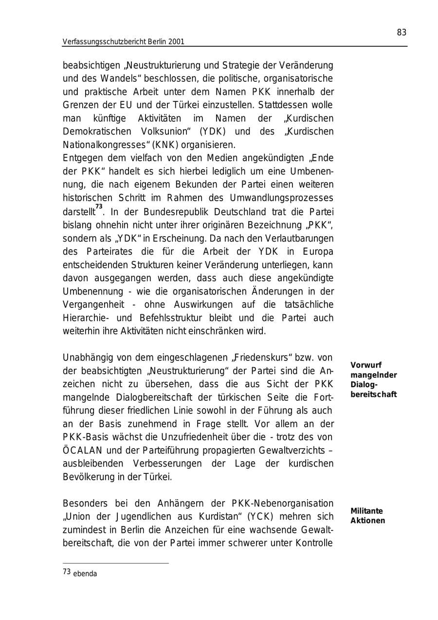 Seite 83 des Verfassungsschutzbericht 2001 Berlin