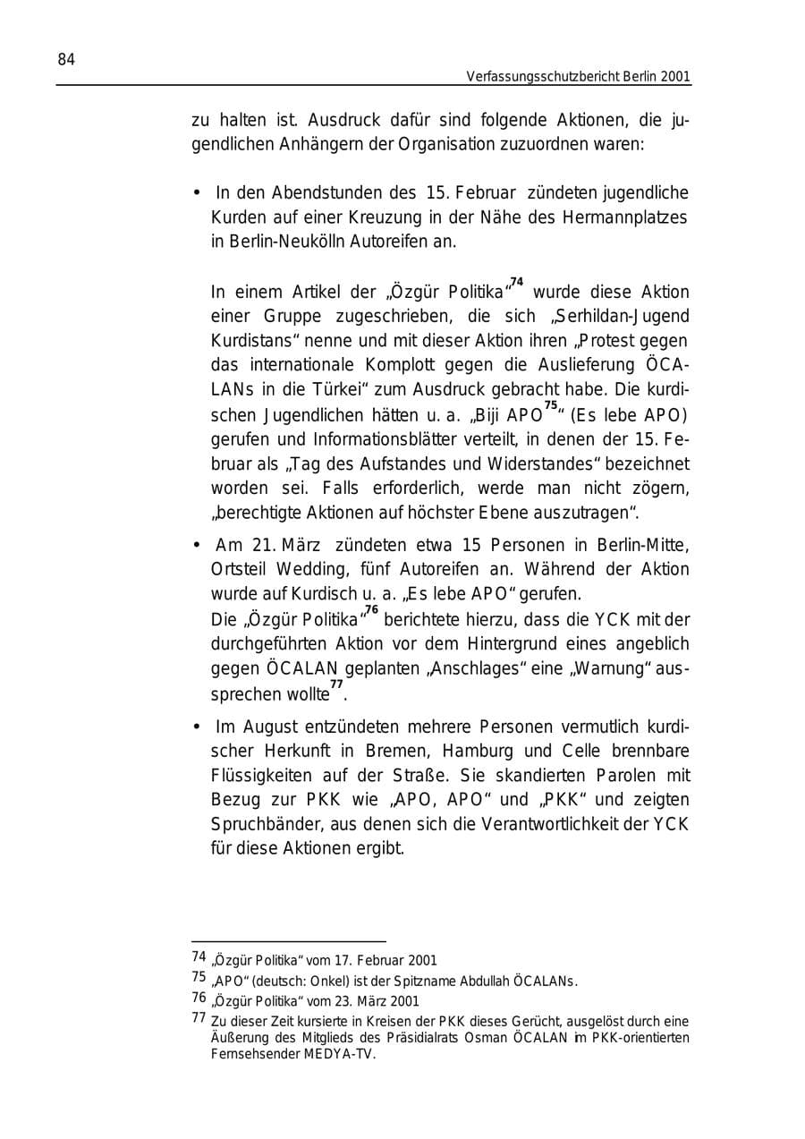 Seite 84 des Verfassungsschutzbericht 2001 Berlin