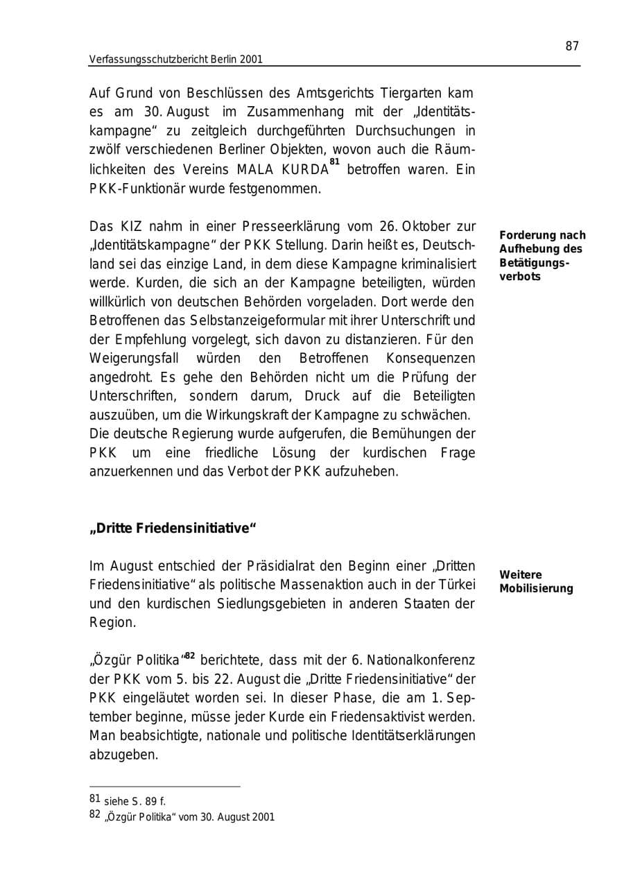Seite 87 des Verfassungsschutzbericht 2001 Berlin